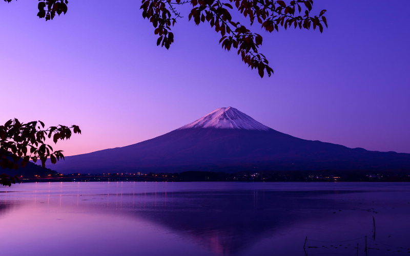 View of Mount Fuji reflected in Lake Ashi in Hakone, Japan